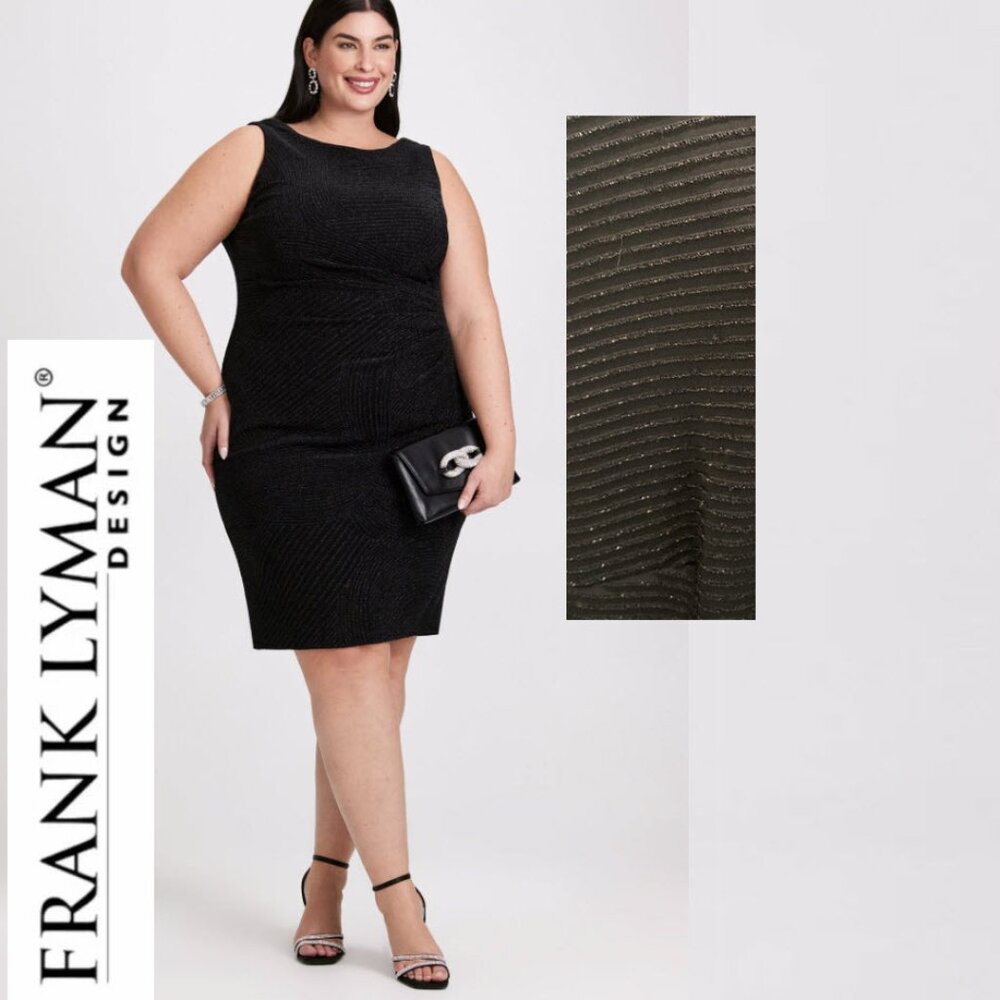 Frank Lyman Black Dress Stretch Sleeveless Shimmering Size 18